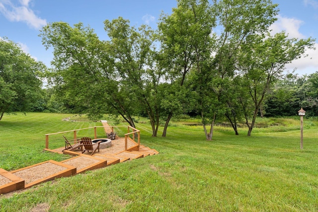 view of yard with an outdoor fire pit