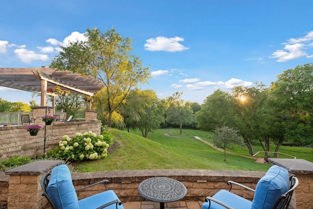 view of patio featuring a pergola