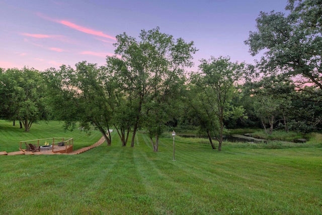 view of yard at dusk