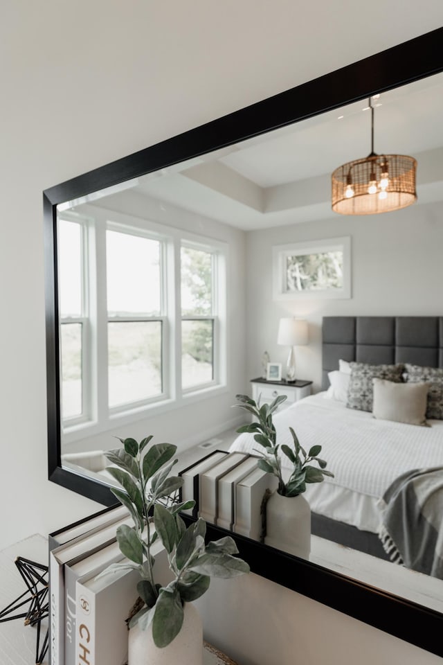 bedroom with a raised ceiling