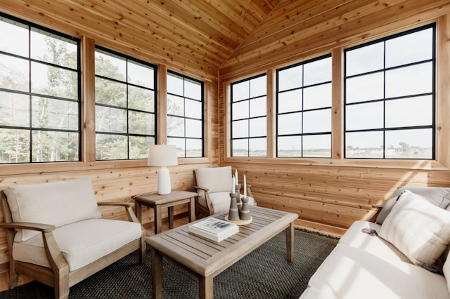 sunroom / solarium with vaulted ceiling and wood ceiling