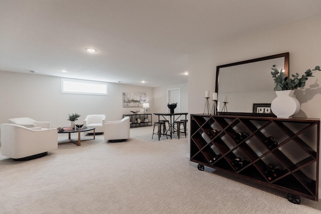 interior space with recessed lighting and carpet floors