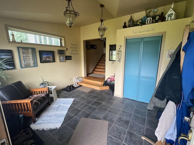 interior space featuring vaulted ceiling