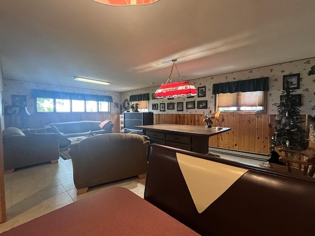 interior space featuring a kitchen island