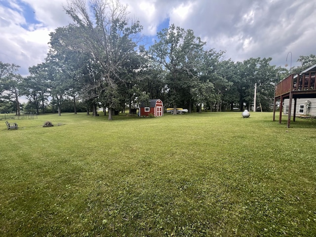 view of yard featuring a shed