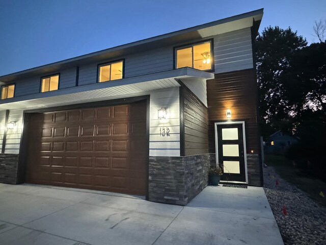 contemporary home featuring a garage