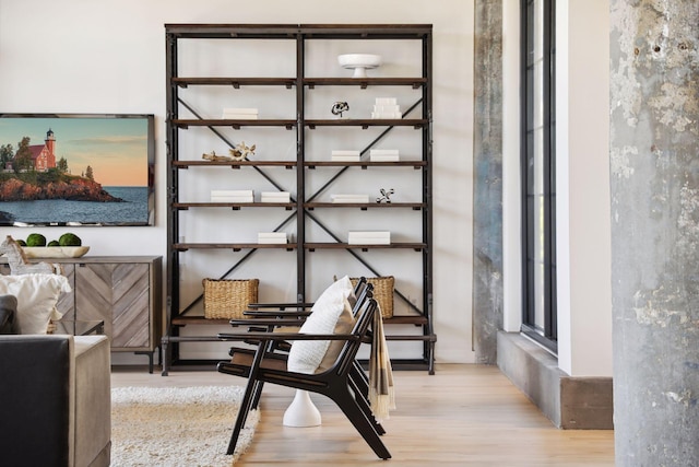 sitting room with light hardwood / wood-style floors