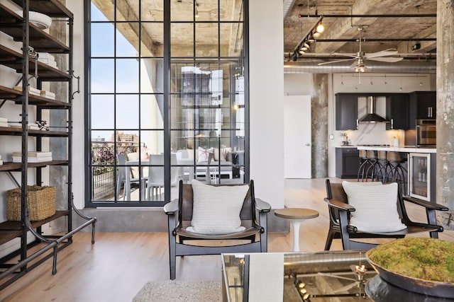 dining room featuring hardwood / wood-style floors and ceiling fan