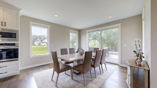 dining area featuring plenty of natural light and dark hardwood / wood-style floors