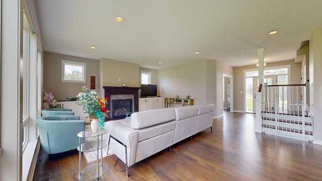 living room featuring dark hardwood / wood-style floors