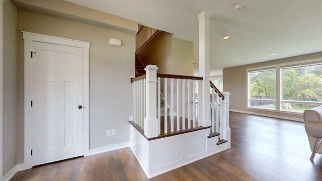 stairway featuring wood-type flooring