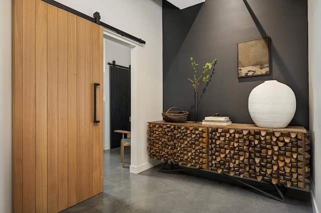 interior space with wooden walls and concrete floors