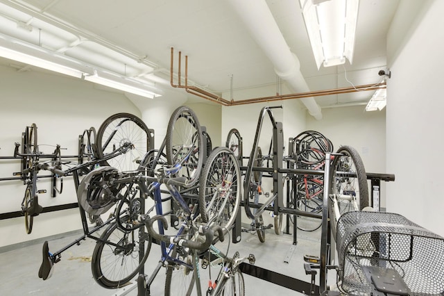 workout area featuring concrete flooring