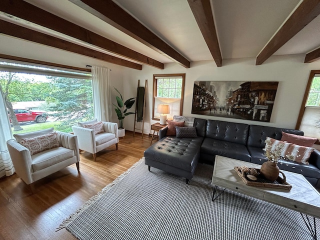 1324 Ridgeview Dr, Montevideo, MN 56265 - living area featuring beam ceiling and wood finished floors
