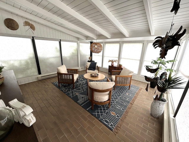 1324 Ridgeview Dr, Montevideo, MN 56265 - sunroom / solarium featuring a baseboard radiator and lofted ceiling with beams
