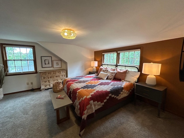 1324 Ridgeview Dr, Montevideo, MN 56265 - carpeted bedroom featuring lofted ceiling and baseboards