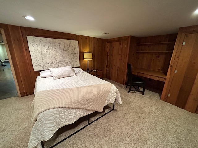 1324 Ridgeview Dr, Montevideo, MN 56265 - bedroom with light colored carpet and wood walls