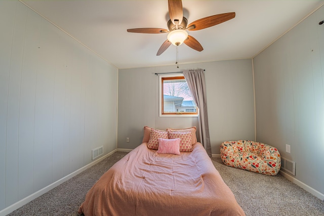 bedroom featuring carpet floors and ceiling fan