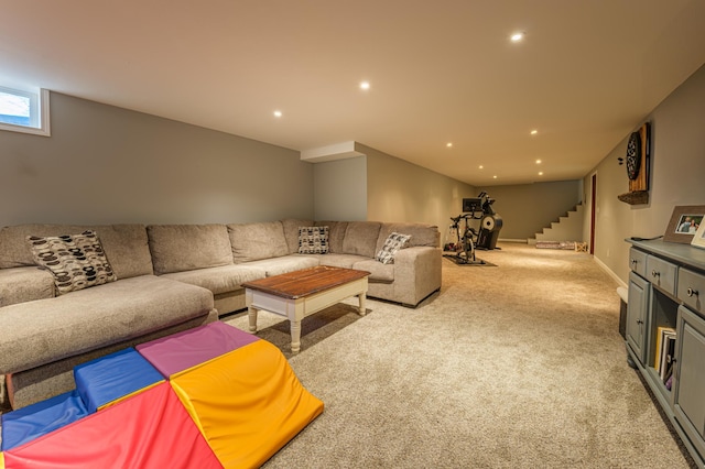 living room with light carpet