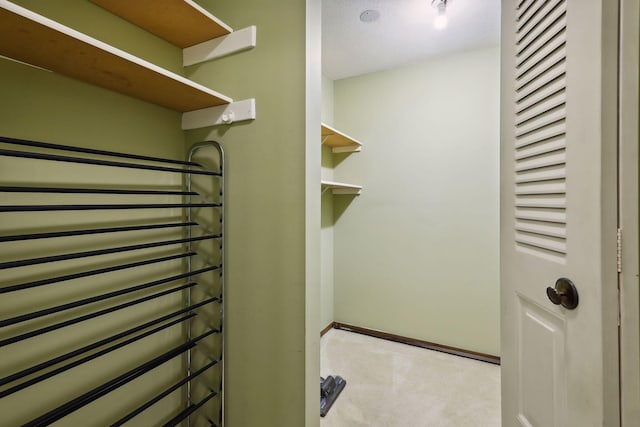 spacious closet with light carpet