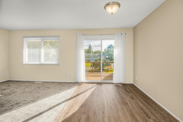 spare room featuring hardwood / wood-style floors and a healthy amount of sunlight