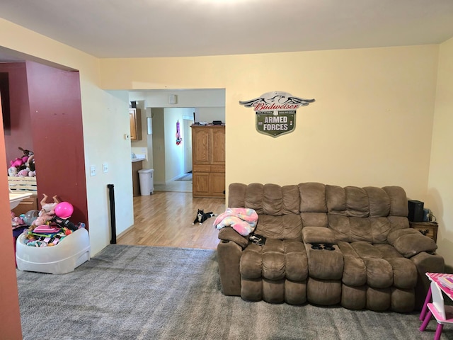 living room with light hardwood / wood-style flooring