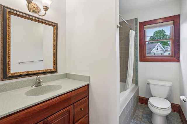 2410 Irving Ave S, Minneapolis, MN 55405 - full bathroom featuring toilet, vanity, baseboards, tile patterned floors, and shower / tub combo