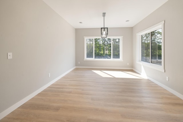 unfurnished dining area featuring light wood-type flooring