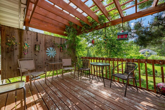 wooden terrace featuring a pergola