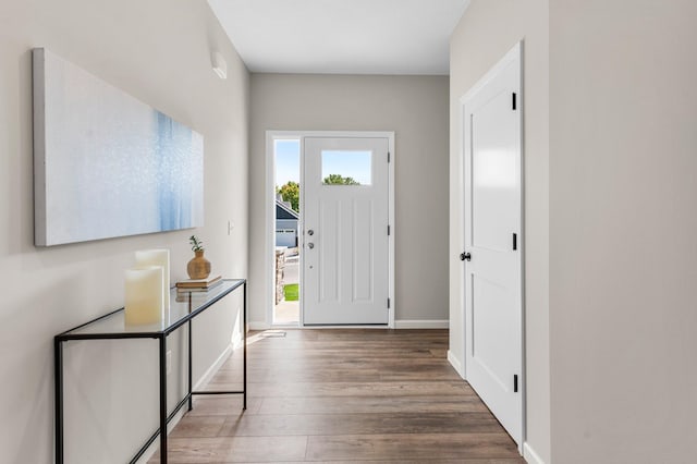 foyer entrance featuring a healthy amount of sunlight and dark hardwood / wood-style floors