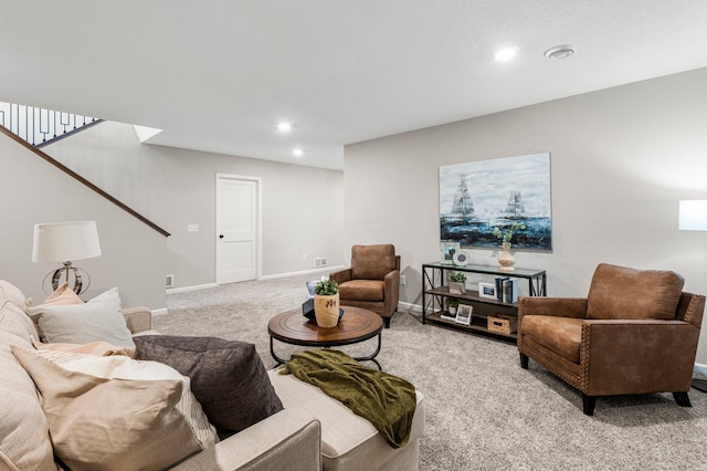 living room featuring carpet floors