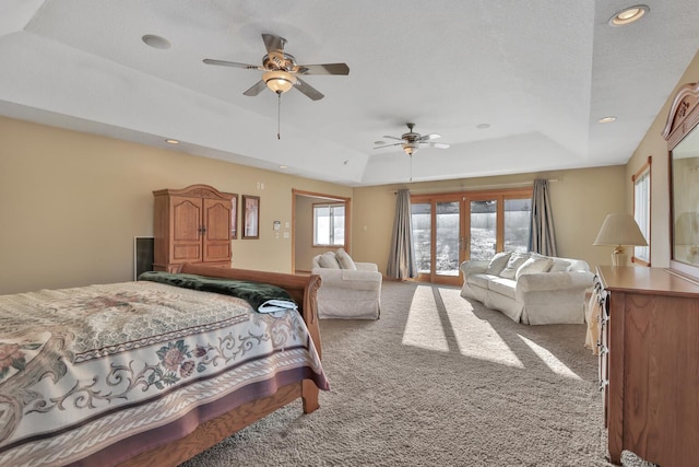 10834 178th Cir NW, Elk River, MN 55330 - carpeted bedroom with a raised ceiling, french doors, access to outside, recessed lighting, and a ceiling fan