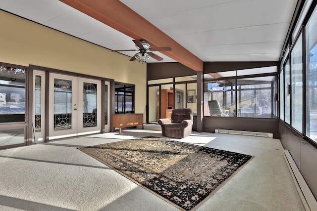 10834 178th Cir NW, Elk River, MN 55330 - sunroom with a baseboard radiator, french doors, ceiling fan, and a baseboard heating unit