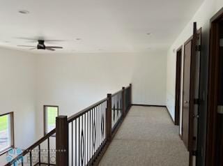 1204 Lincoln, Lisbon, ND 58054 - hallway with an upstairs landing and light colored carpet