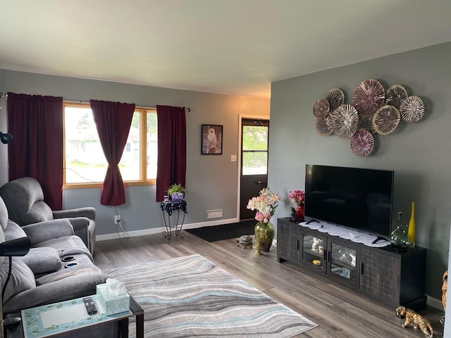 living room with hardwood / wood-style floors