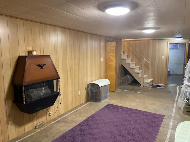 basement with wood walls