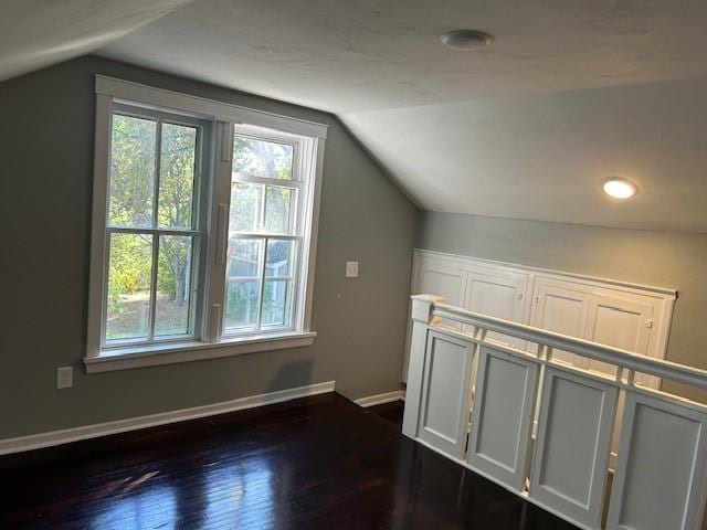 additional living space with lofted ceiling and dark wood-type flooring