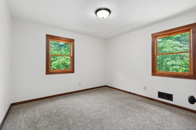 carpeted spare room with a textured ceiling