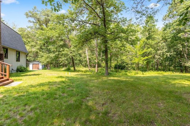 view of yard with a shed