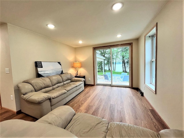 living room with hardwood / wood-style flooring