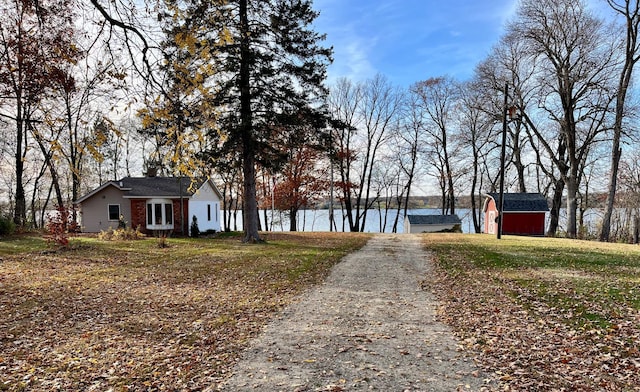 view of road with a water view