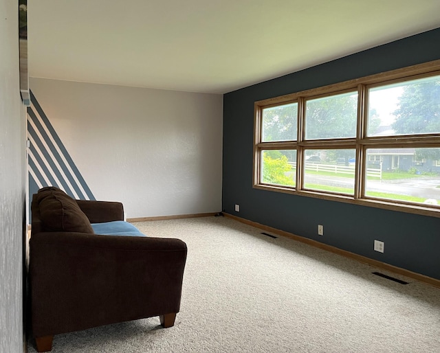 living area featuring carpet floors