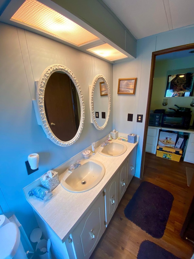 LOT178 28th, Baudette Twp, MN 56623 - bathroom featuring wood finished floors, a sink, and double vanity