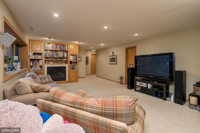 living room with light colored carpet