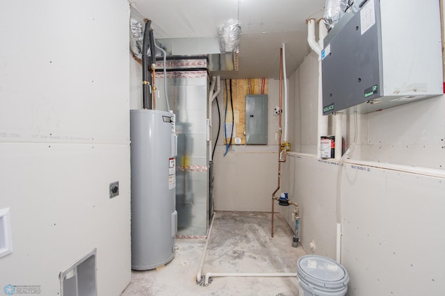 utilities with water heater and electric panel