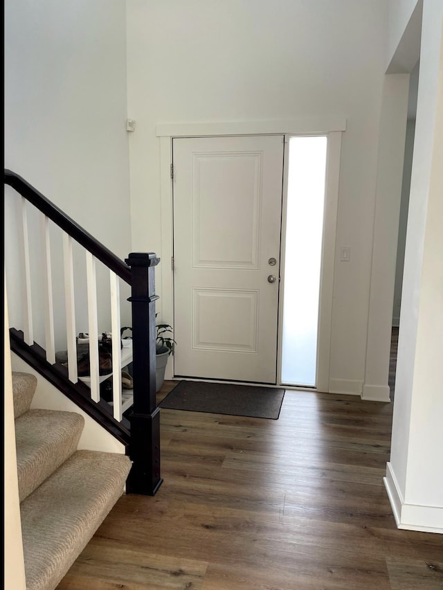 foyer entrance featuring dark wood-type flooring