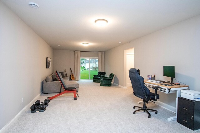 view of carpeted home office