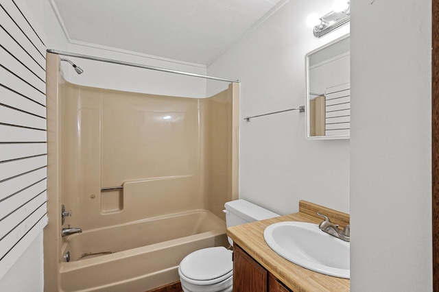 full bathroom featuring vanity, toilet, and  shower combination