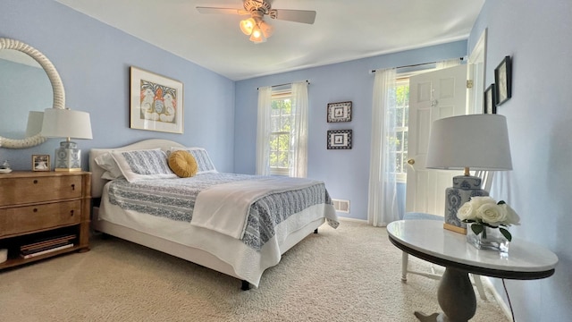 bedroom featuring carpet flooring and ceiling fan