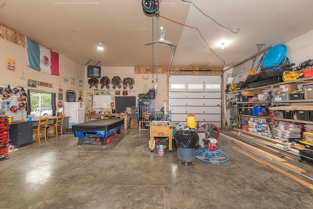 garage with a workshop area